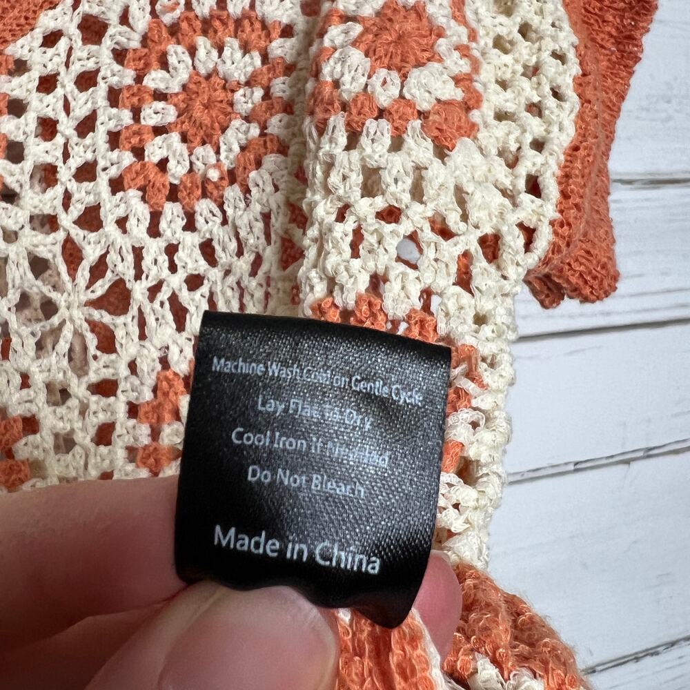 POL Crochet Patchwork Sweater Small Orange Cream … - image 9